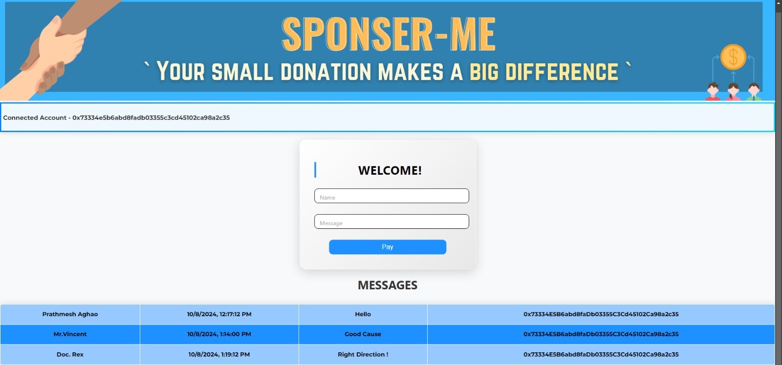 Sponsor Dapp screenshot